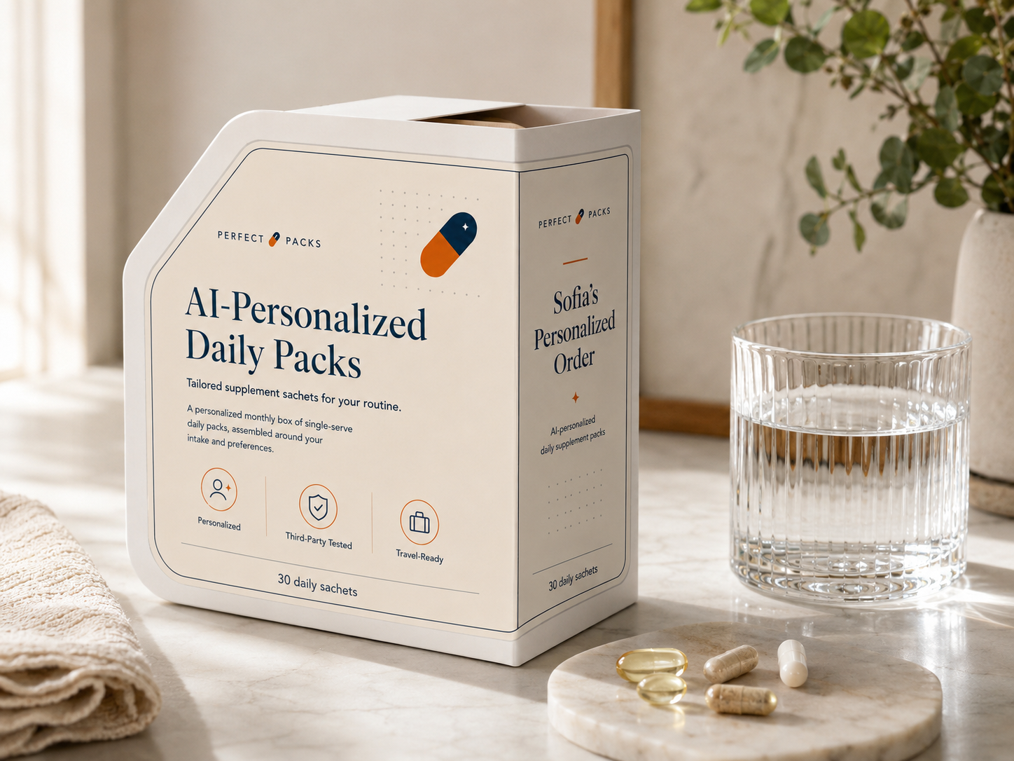 Personalized Perfect Packs box rendered with Sofia's name